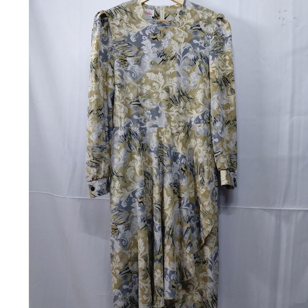 Petites Style 4581 Floral Long Sleeve Dress Made in USA Midi Women Size 12P